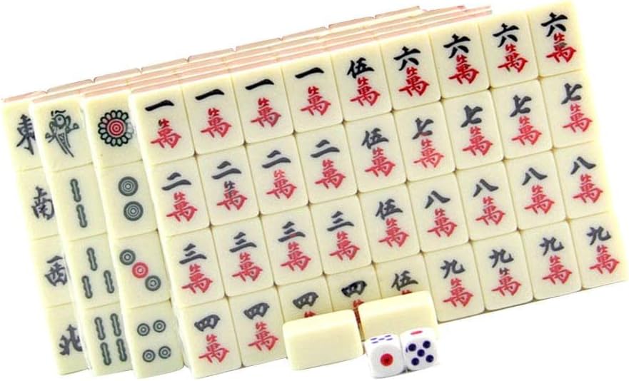 Portable Chinese Mahjong Set with 144 Tiles. Travel Board Game in Acrylic Case, and Scratch Traditional Majiang Game with Chinese Rules for Mah Jongg En, As Described