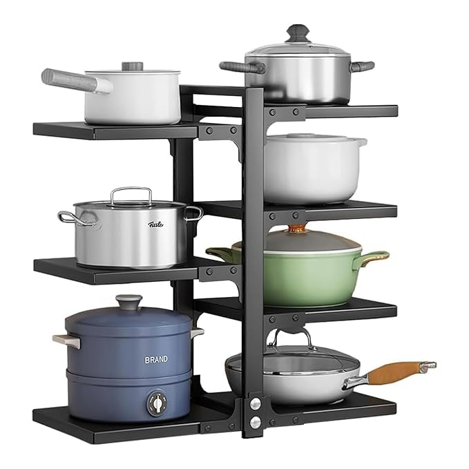 swabs® Kitchen Counter Pan Rack Organizer - 7 Tier Adjustable Pot Holder/Shelf Drawer Stand for Crockery, Utensil Holder Stainless Steel,Ceiling mount, Bracket shelf (7 TIER)