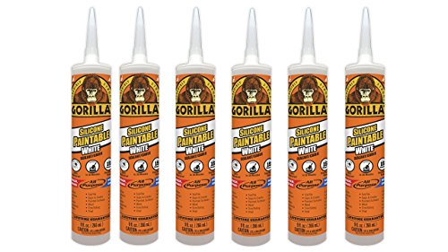 Gorilla Paintable Silicone Sealant Caulk, Waterproof and Mold & Mildew Resistant, 9 ounce Cartridge, White, (Pack of 6)