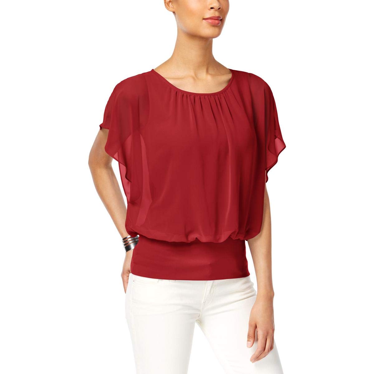 JM Collection Petites Size PM Red Blouse Top