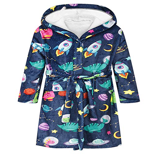 Boys Girls Bathrobes, Toddler Kids Hooded Robes Plush Soft Coral Fleece Pajamas Sleepwear for Girls Boys 1-15Years (10-11 Years, C-D)