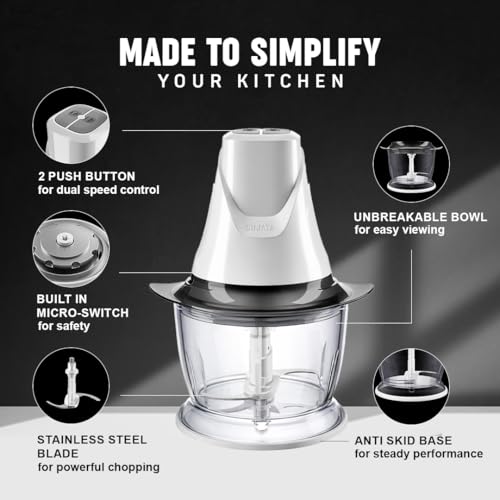 Image of Sujata Chopcraft Electric Chopper 900ml, Vegetable Chopper for Kitchen | Dual Speed | 3200 RPM High Speed Motor | Stainless Steel Blades | Chop, Mince, Whip & Blend | White
