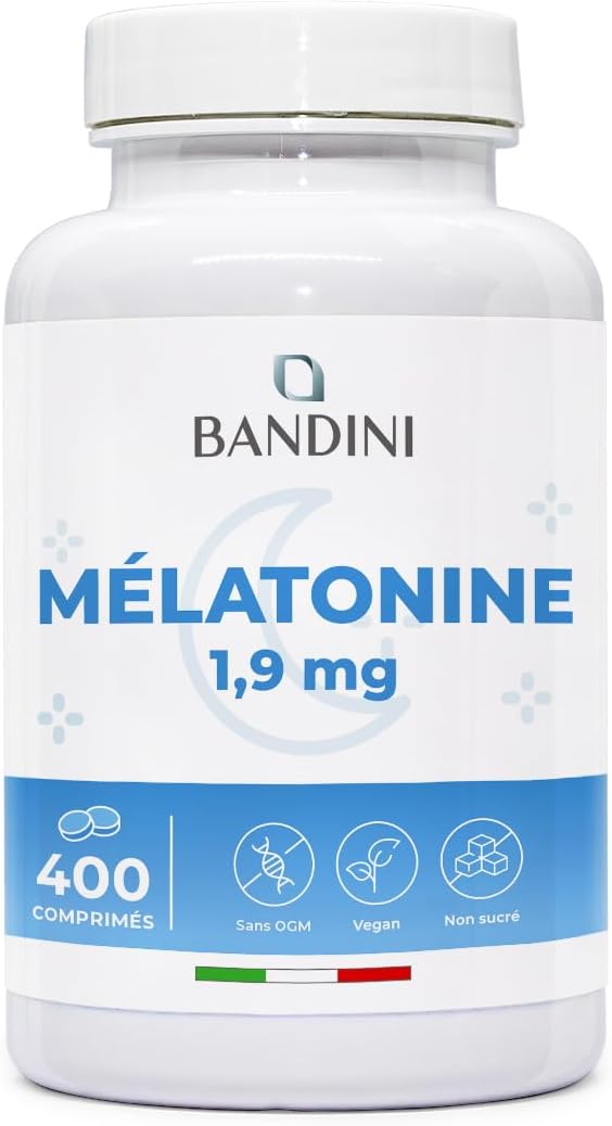 Bandini® Mélatonine 400 Comprimés, pure 1,9 mg - Pour +1 An - Sommeil Rapide et Repos - Complément Alimentaire de Melatonin Fortement Dosé - Endormissement, Pour Dormir - Décalage Horaire, Jet Lag - Amazon product rated Grade B