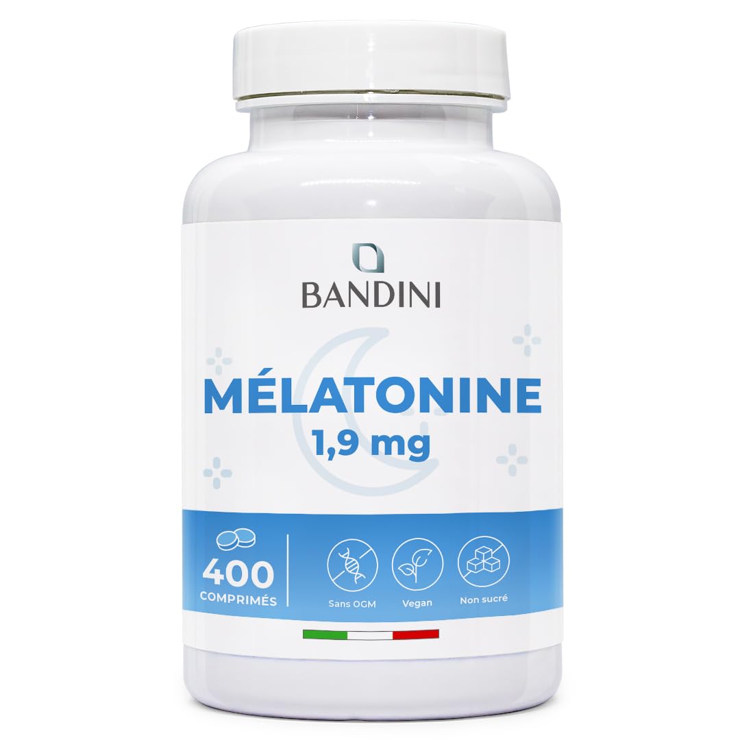 Bandini® Mélatonine 400 Comprimés, pure 1,9 mg - Pour +1 An - Pour Dormir | Sommeil Rapide et Repos - Complément Alimentaire de Melatonin Fortement Dosé - Endormissement - Décalage Horaire, Jet Lag