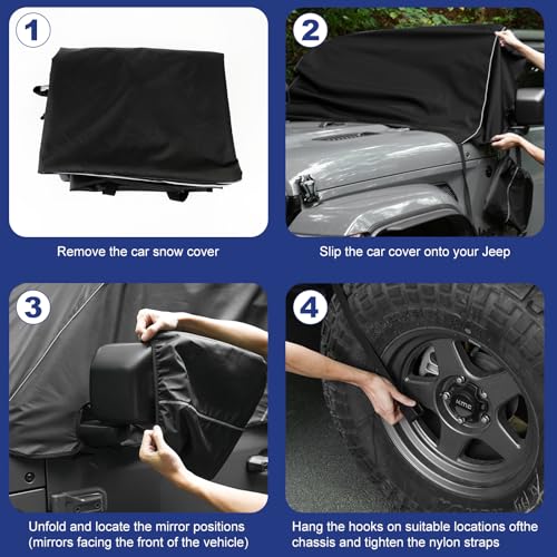 Image of Windshield & Front Side Window Snow Cover Compatible wirh Jeep Wrangle JK 07-18, 600D Oxford Cloth Windshield Cover with Mirror Cover for Sun, Rain, Snow, Sand, Dust, Leaves, Branches Protector