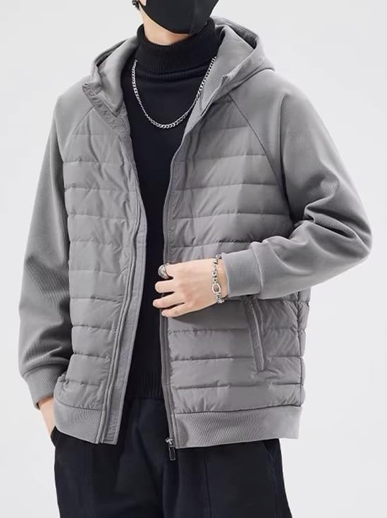 Image of Mens Puffer Jacket with Hood Packable Lightweight Quilted Jacket Full Zip Casual Splicing Winter Coats
