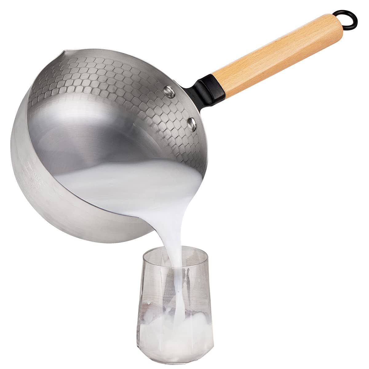 CONCORD Yukihira-pan van 2 kwart roestvrij staal met stoompan. Traditionele Japanse steelpan met houten handvat. Geweldig voor Ramen, Tempura-pot, melk, enz., Zilver