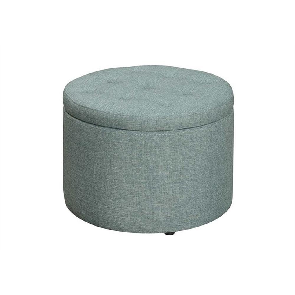 Convenience Concepts Designs4Comfort Round Shoe Ottoman, Green Faux Linen