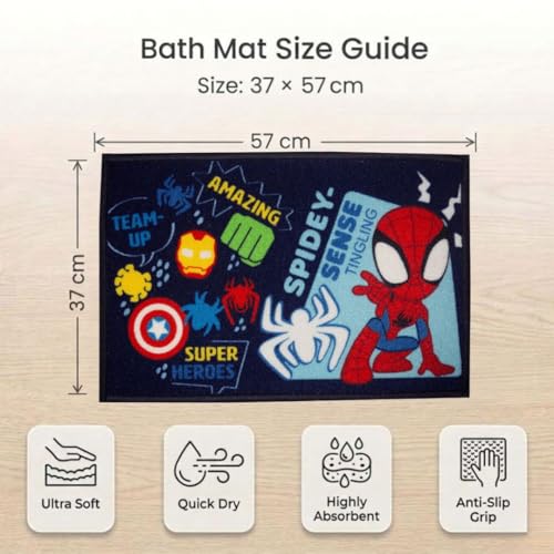 Image of Athom Living Premium Anti Slip Printed Kids Bathmat, Durable Nylon Fabric, Soft Texture, Easy to Clean, Stylish Home Decor Mat for Doorway & Kids Room, 37x57 cm, Multicolor (Marvel - Spidey)