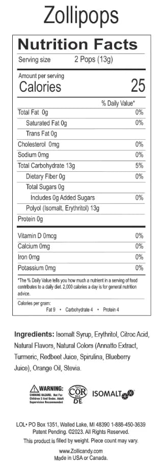 Zollipops Clean Teeth Lollipops, Anti Cavity, Sugar Free Candy for a Healthy Smile Great for Kids, Diabetics and Keto Diet, Natural Fruit Variety, 5.2oz (packaging may vary)