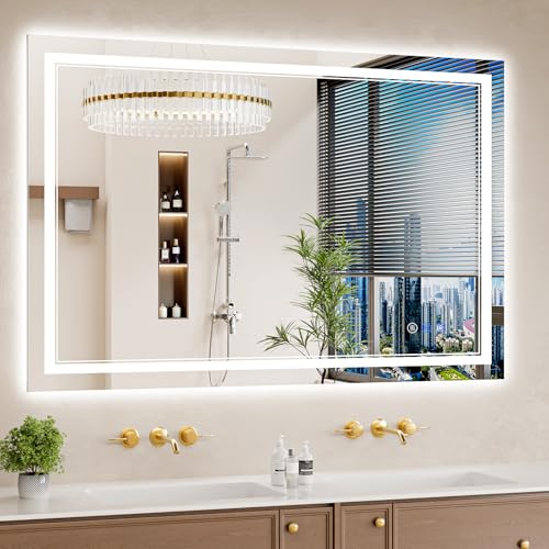 Image of 32 inchx48 inch LED Bathroom Mirror with Lights, Anti-Fog, Backlit + Front Lit, Dimmable, Led Vanity Mirror for Wall, Lighted Bathroom Mirror, 3 Colors, Shatter-Proof Tempered Glass