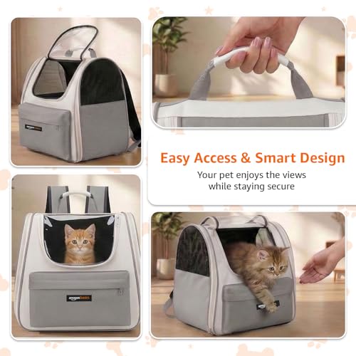 Image of Amazon Basics Cat Carrier Bag | Lightweight Soft-Sided Pet Travel Carrier with Transparent Window | Ventilated | Portable Hand & Shoulder Carry Bag for Cats & Small Pets | Grey | 36Lx21.5Wx32.5H cm