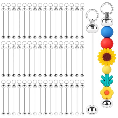 CXIIPOL 50 Pack Beadable Keychains Beadable Keychain Bars DIY Blank Beadable Keychains Keychain Making Kit for Women Man Jewelry Making Gift