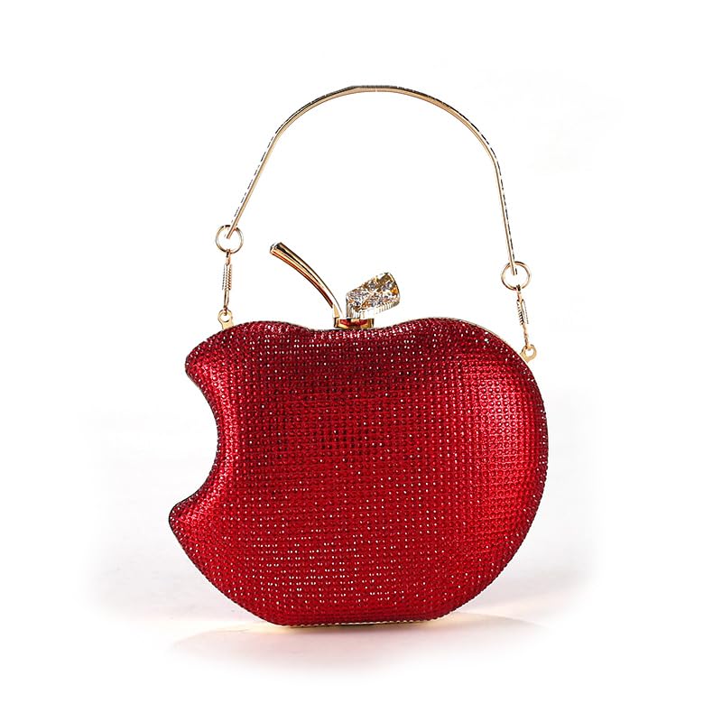 Gljozjn Red Rhinestone Apple Evening Clutch Purse for Women Crossbody Bag with Detachable Chain Crystal Purses for Party Wedding Dinner Accessories