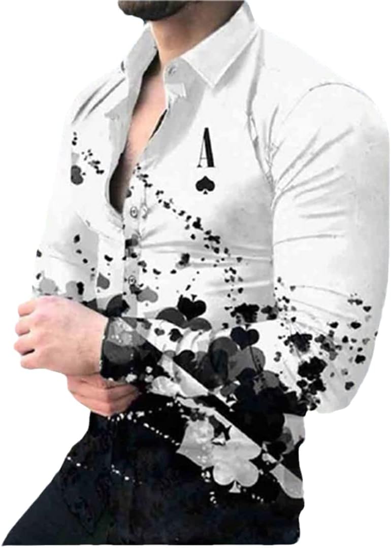 Men's Shirts Long Sleeve Shirt Mens Dress Shirts for Men Clothing Button Up Office Business Printed Casual Cardigan Top