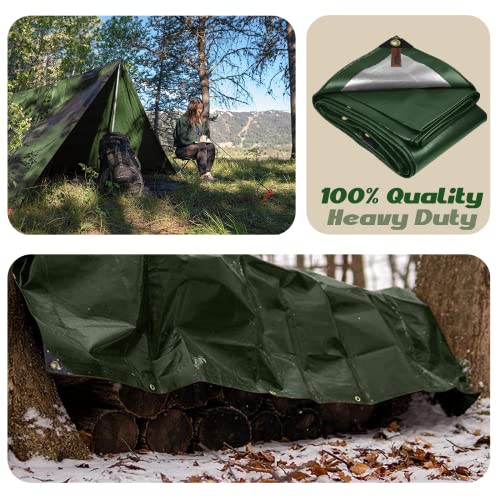 10 x 10Ft Extra Heavy Duty 12 Mil Thick Waterproof Green&Silver Tarp Cover Sheet & 6 Pcs Bungee Balls by DASKIGO - Image 6