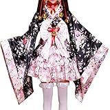 Poetic Walk Jigoku Shoujo Anime Hell Girl Enma Cosplay Costume Halloween Party Lolita Kimono Outfit (Small, Black)