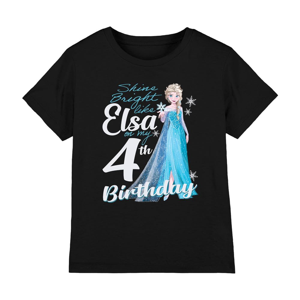 Frozen Bright Like Elsa 4th Birthday Girls T Shirt, Black, 7-8 Years