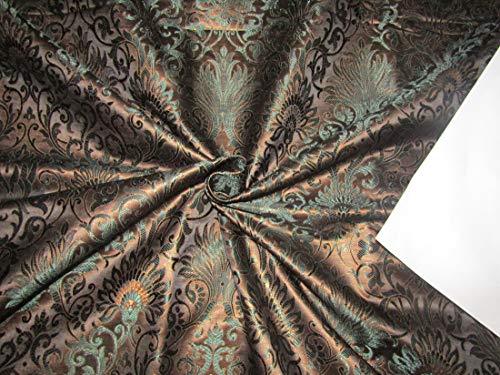 Brokat-Seidenstoff, Braun, Grün, Metallic, Gold, BRO704 [2], 111,8 cm, Meterware