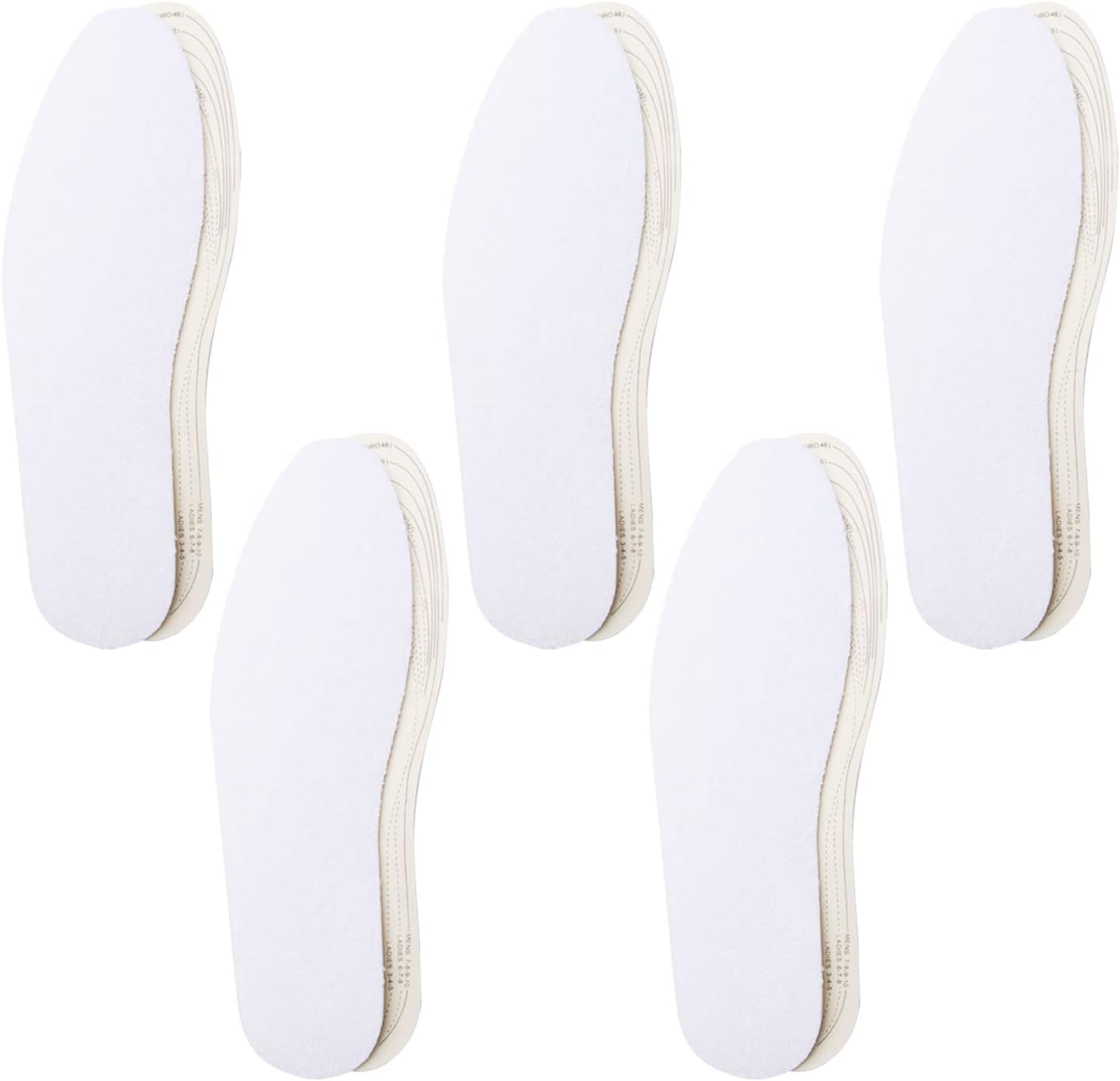 5 Pairs Odor Control Summer Pure Cotton Terry Cloth Shoe Insoles,Absorbs Sweat & Controls Odor Ideal for Wear Without Socks,Barefoot Shoe Inserts