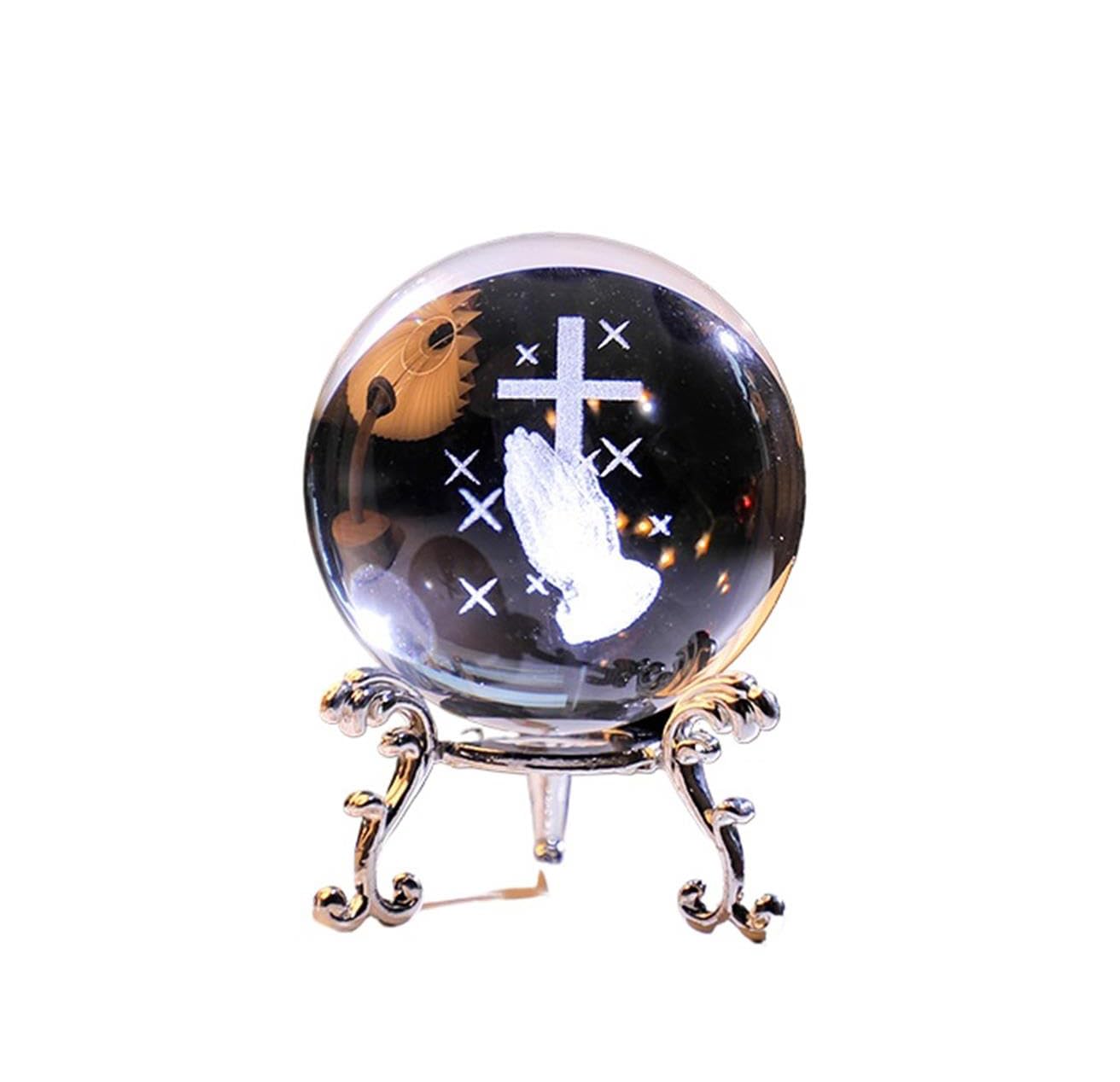 TYCMUNNU Crystal Ball Figurines 3D Laser Engraved pray Glass Sphere Desktop Sculpture Decor for Home Office