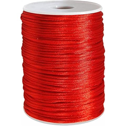 FQTANJU Red 2mm x 100 Yards Satin Nylon Trim Cord, Rattail, Chinese Knot, Kumihimo, Premium Quality Cover