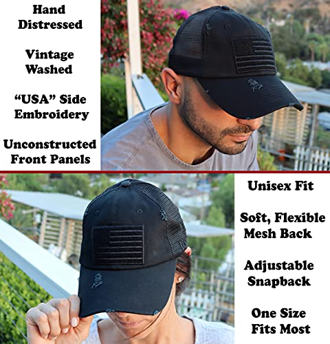 Image of Antourage American Flag Unconstructed Unisex Mesh Snapback Baseball Hat Cap for Men and Women +2 Patriotic Patches Included
