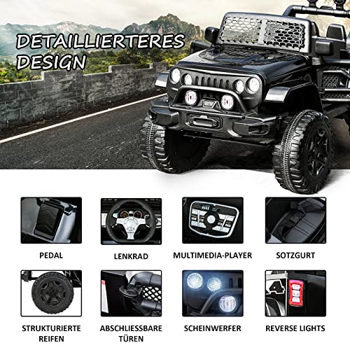 Kinder Elektroauto, 2 Sitze für Kinder mit 2,4G-Fernbedienung, 2 Gangs-Weicher Start-Elektroauto with Hupe, Vorderlicht… – Bild 7