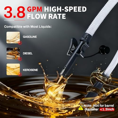 Gas Can Fuel Pump Cordless - 3.8 GPM Fast Flow Fuel Transfer Pump with Auto-Stop, Battery/USB Powered, 4 Adapters (Fits Racing Jug) - Gifts for Men, Gas Pump for Gasoline, Diesel, Oil