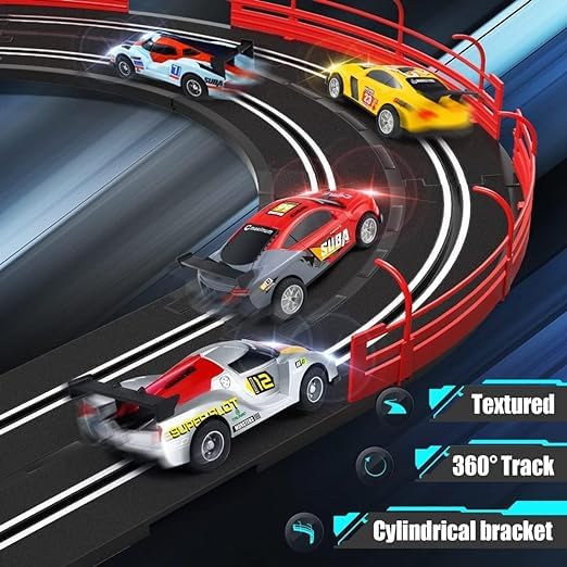 JETRA Race Track Sets Electric High-Speed Slot Car,1:43 Scale Dual Race Track with 2 Slot Cars and 2 Hand Controllers,Race Track for 6 7 8 9 10 11 12 Boys Girls (440 CM) 4