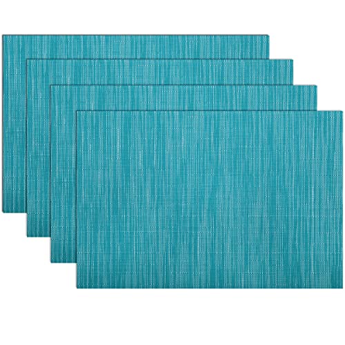 SHACOS Woven Vinyl Placemats Set of 4 Non Slip Heat Resistant Place Mats Durable PVC Stain Resistant Wipe Clean Indoor Outdoor Table Mats (4, Teal Blue)