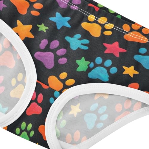 Joisal Cotton Girls Underwear Toddler Colorful Paw Prints Stars Black Panties for Girl Artistic Undies Kids Briefs 2t4