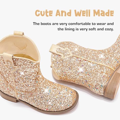 Image of Motasha Toddler Girls Cowgirl Boots Glitter Toddler Cowboy Boot Ankle Girls Boots Little Kids Horse Riding Shoes Party Birthday