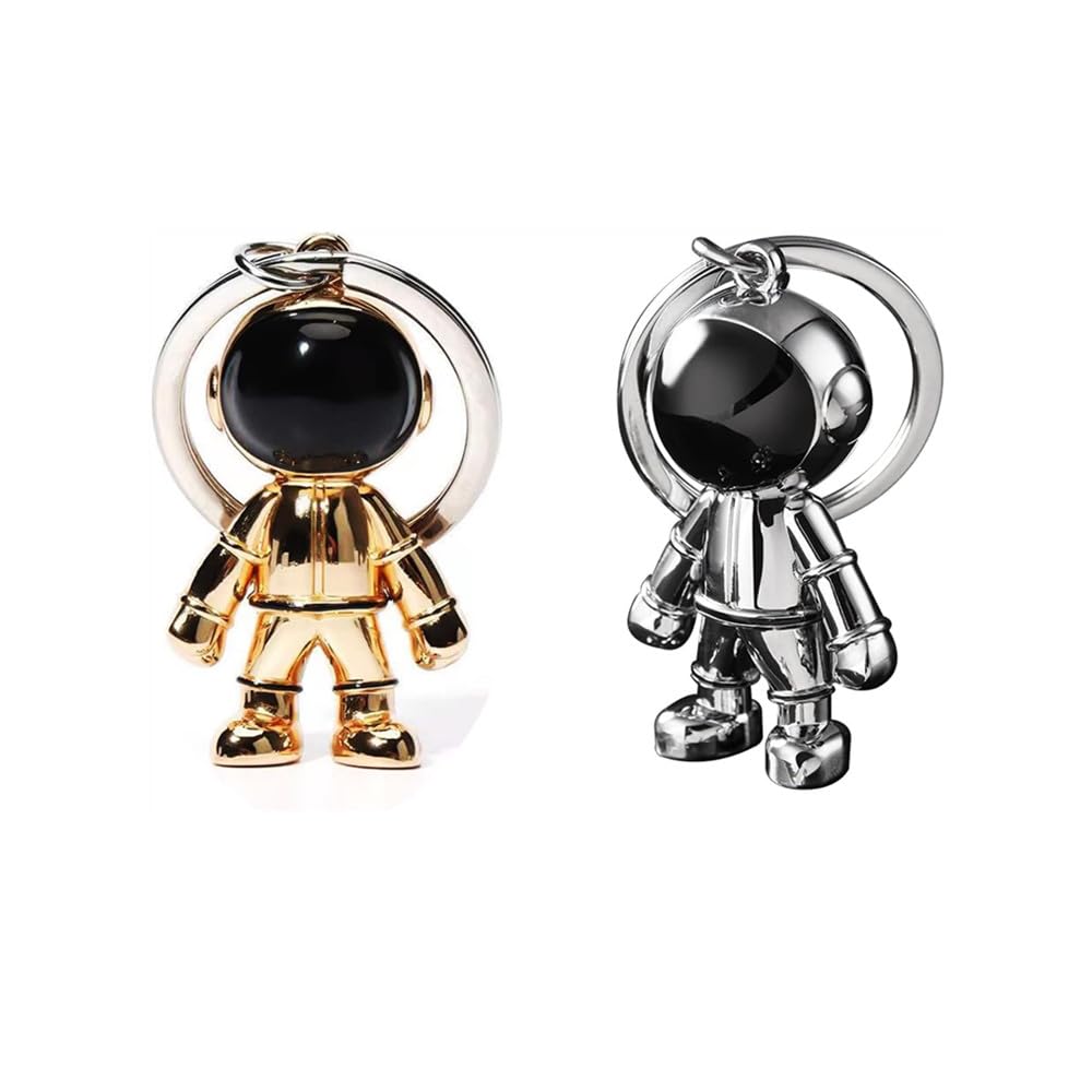 2 Portachiavi Robot Astronauta In Lega Di Zinco | Portachiavi Uomo Donna Per Zaino, Borsa O Auto | Regalo Coppia In Oro E Nero