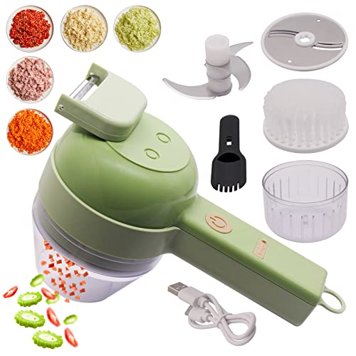 Coupe-légumes électrique portable 4 en 1, Trancheuse À Légumes, Presse-Ail Électrique, Mini Presse-purée électrique sans fil pour Trancher, Presser et Mélanger les Ingrédients