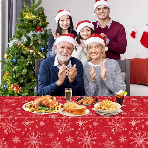 3 Pcs Christmas Snowflake Tablecloth,Red Snowflake Rectangular Plastic Waterproof Table Cover for Winter Holiday Party,Xmas,Birthday Decorations(54 x 108 Inches) – Image 8