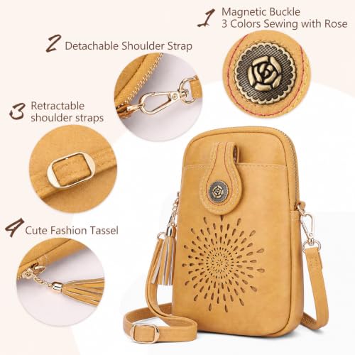 Image of APHISON Small Crossbody Bags for Women, Lightweight Vegan Leather Cell Phone Purse, Cute Purses with Tassels