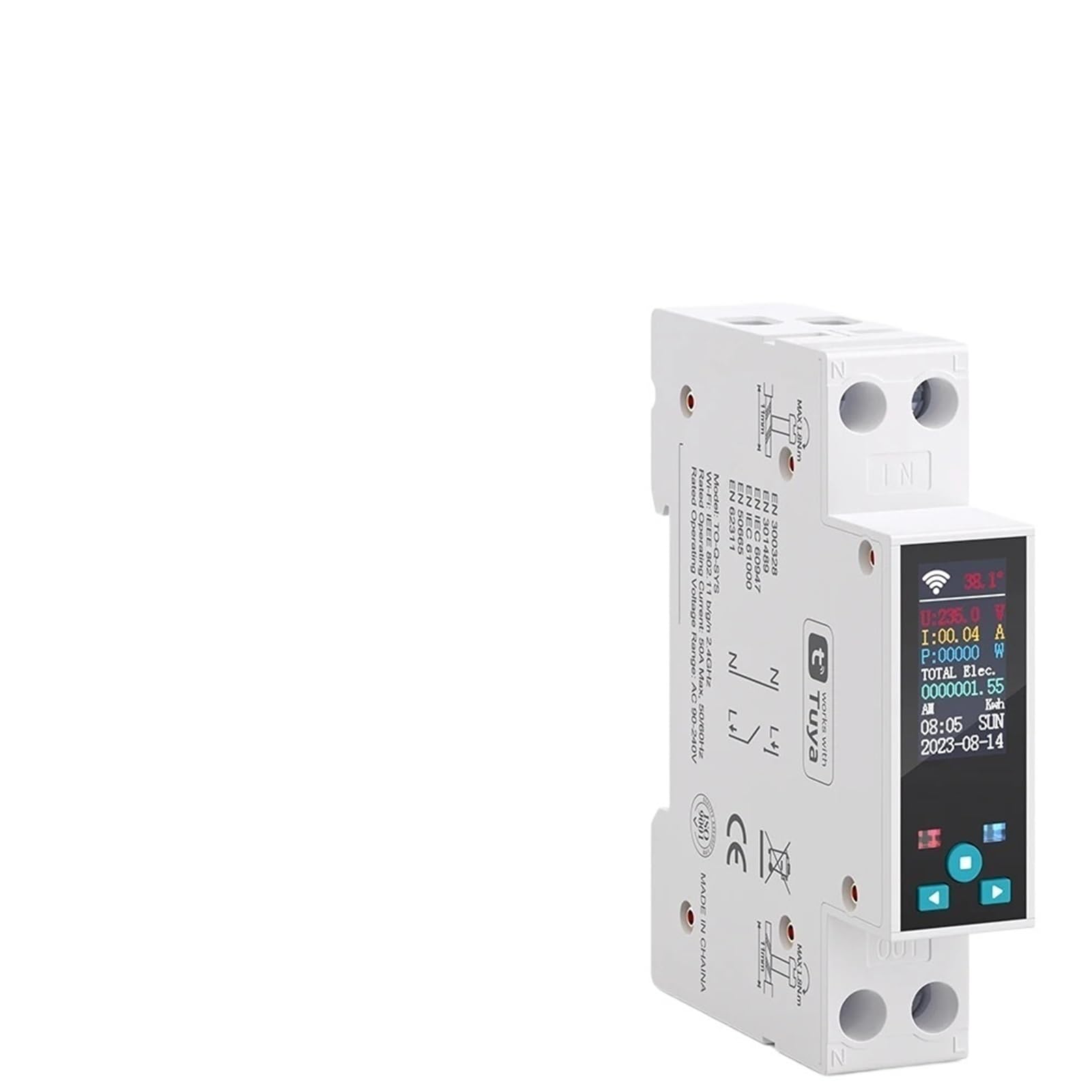 Inteligentny wyłącznik Tuya WIFI 1P 50A z licznikiem energii LCD, licznikiem mocy w kWh, przekaźnik, zdalne sterowanie, aplikacja Smart Life