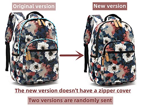 Image of Leaper Water-resistant Floral Laptop Backpack Travel Bag bags Satchel (Beige-Dark Blue)