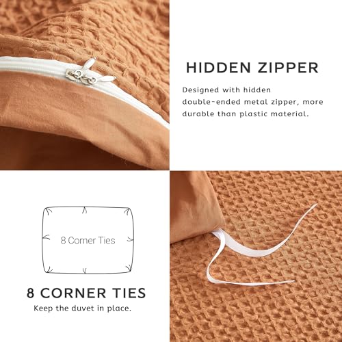 SE SOFTEXLY Waffle Duvet Cover King, 100% Cotton Waffle Weave Bedding Duvet Cover Set, Soft and Breathable Comforter Cover for All Season, 3 Pieces Including Pillow Shams(Terra Cotta, 104”x90”)