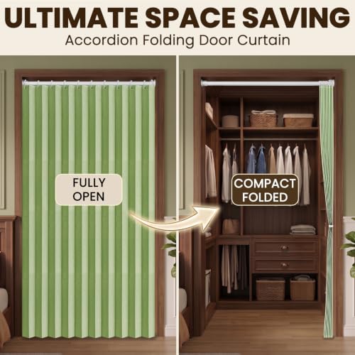 Image of AJAZZ Blackout Magnetic Door Curtain Accordion Doors Interior Folding Closet Door Curtain Invisible Applicable Bedroom Room Living Room Doorway(Green 42 inch W x 78 inch L 1 Panel