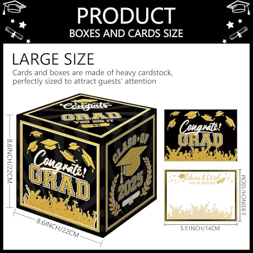 Image of Graduation Card Box 2026 Black and Gold Class of 2026 Card Box with 30PCS Graduation Advice Cards for Congrats Grad Party Favors Supplies