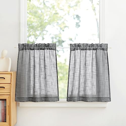 PONY DANCE Rideau Voilage 60x120 - Rideaux Voile en Lin avec Motif de Croix Décoration de Maison Lumiere Filtrer Romantique Elégant Demi-Transparent, L 60 x...