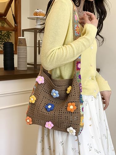 SHENHE Women's Crochet Tote Bag Embroidered Slouchy Crossbody Beach Shoulder Bag for Travel Daily2