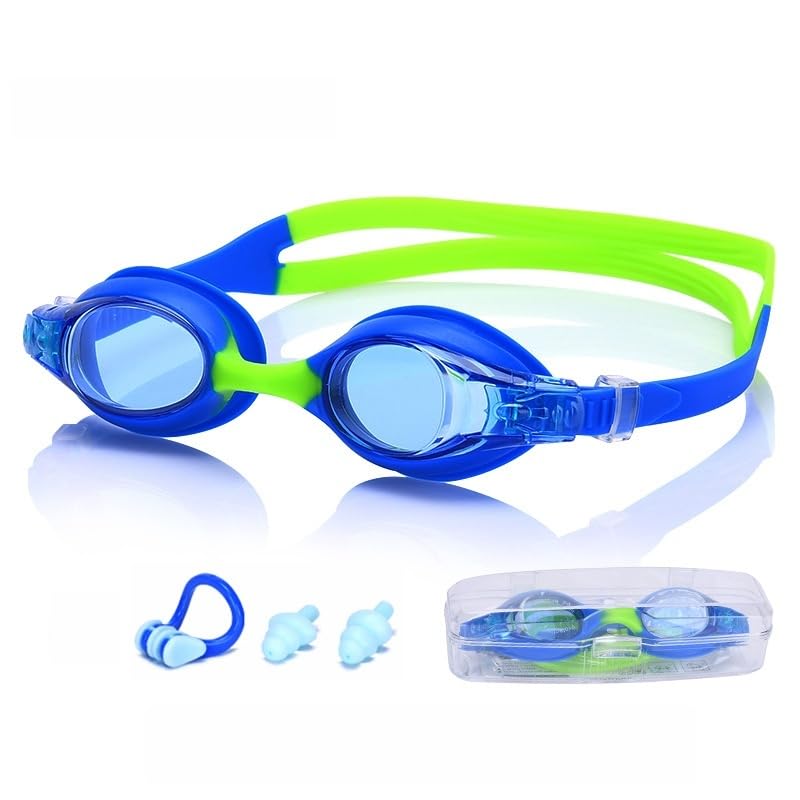 haetair Kids Swimming Goggles - Adjustable Silicone Waterproof Anti Fog UV Protection Clear Vision Swim Goggles for Boys Girls Age 3 to 14 (Blue green)