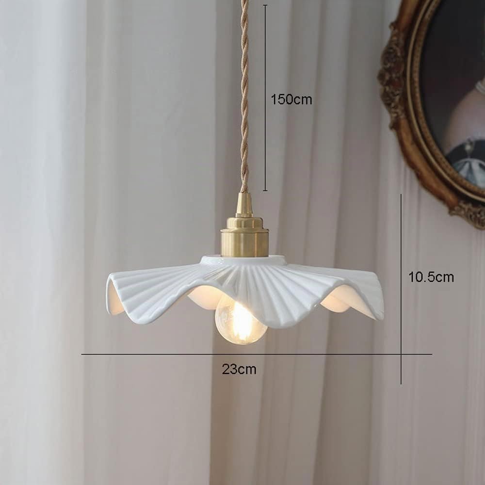 TRIVIDHA Suspension Céramique Blanche Plissée Îlot Cuisine Luminaire Suspendu Nordique Mini Lustres Cuivre Plafonniers pour Îlot De Cuisine Salle Manger Chambre Coucher, Éclairage Suspendu