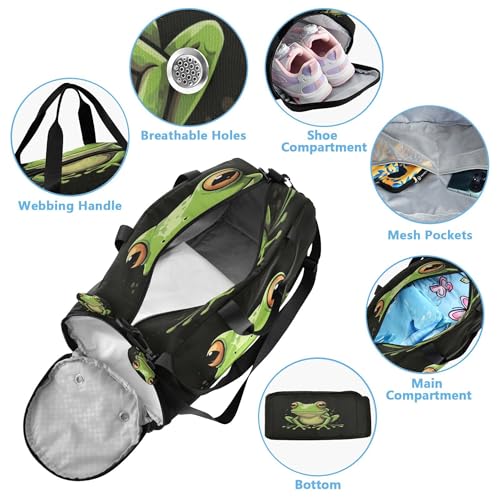 Cute Frogs Kids Overnight Sports Duffel Bags with Shoe Compartment & Wet Pocket Travel Sport Gym Bag for Girls Boys4