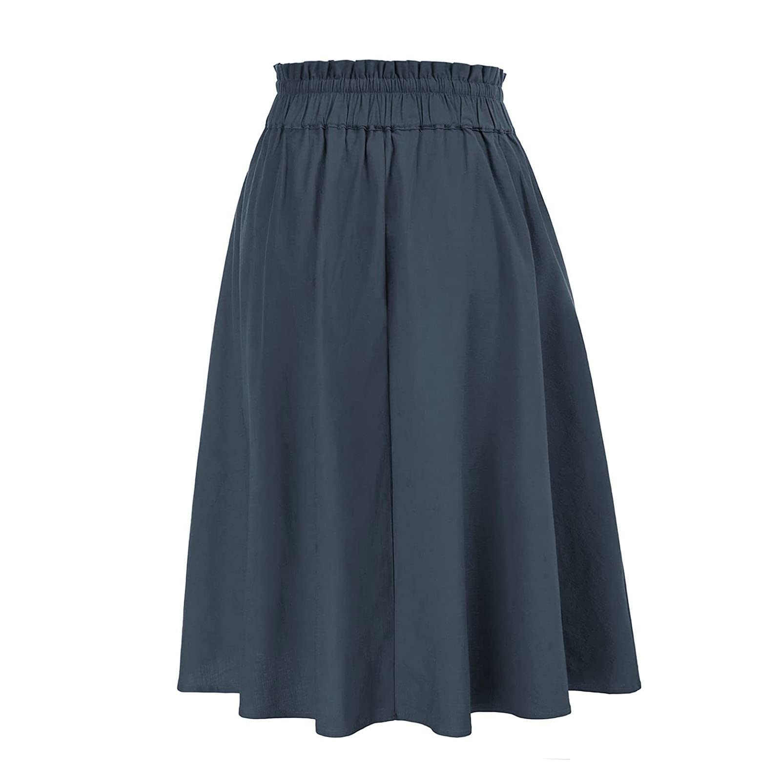 Gonna Estiva Donna al Ginocchio Cotone E Lino Tinta Unita Gonne Estive Donna Elastico in Vita Boho Gonna Midi Larga A Trapezio con Tasche Gonne Estive Leggere A Vita Alta con Coulisse Abito Corto