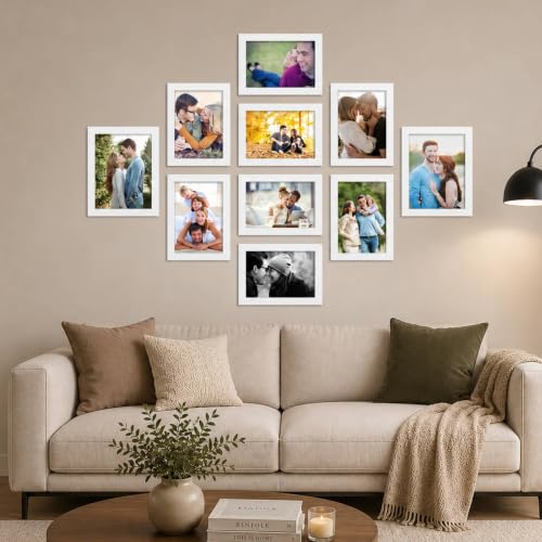 Image of Art Street Collage Photo Frame Set of 10 for Wall Decoration | White Synthetic Wood Frames | Family, Couple & Memory Gallery Wall Frame Set for Living Room, Bedroom & Hall