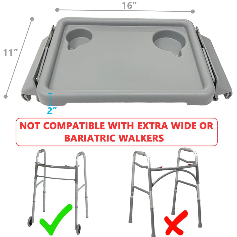 Bandeja para andar con dos portavasos, plegable para escritorio, tabla de regazo, ayuda a comer para pacientes lactantes, 11 pulgadas de ancho x 16 pulgadas de largo